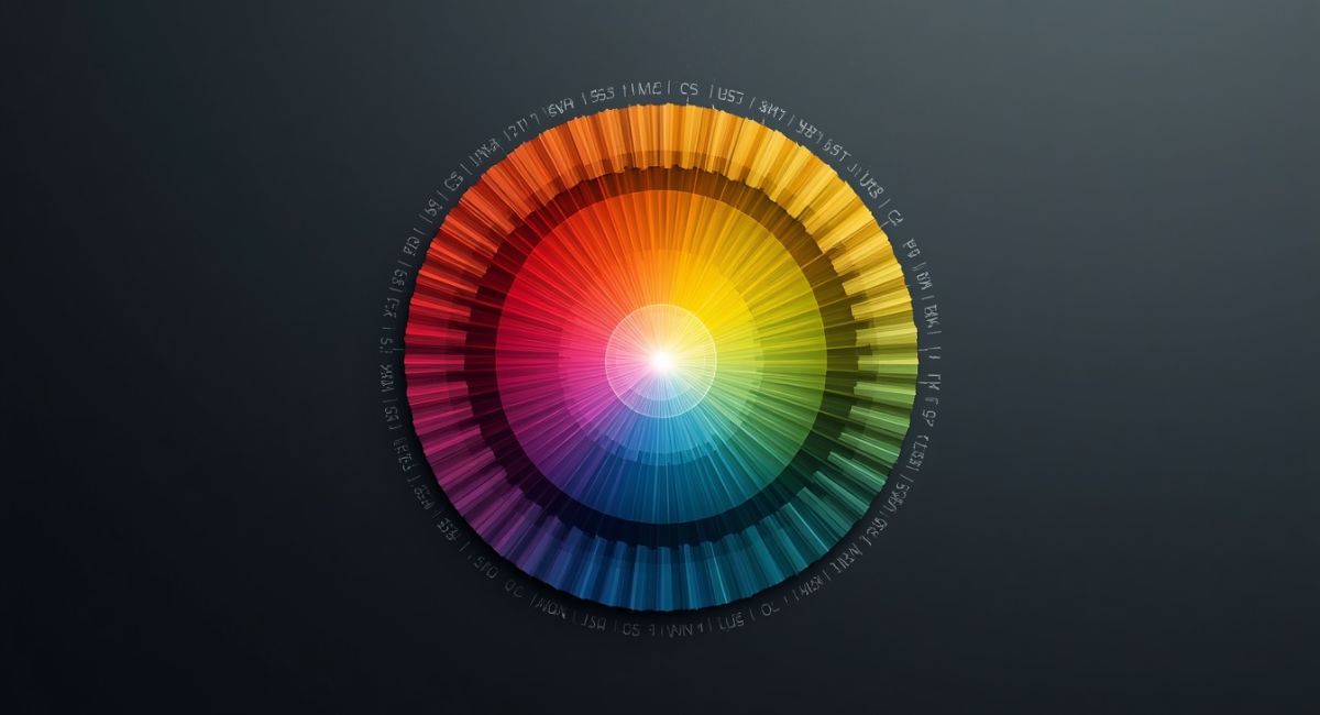 color wheel showing attention hierarchy red and neon yellow at glowing center orange and magenta in middle ring muted earth tones at outer edge