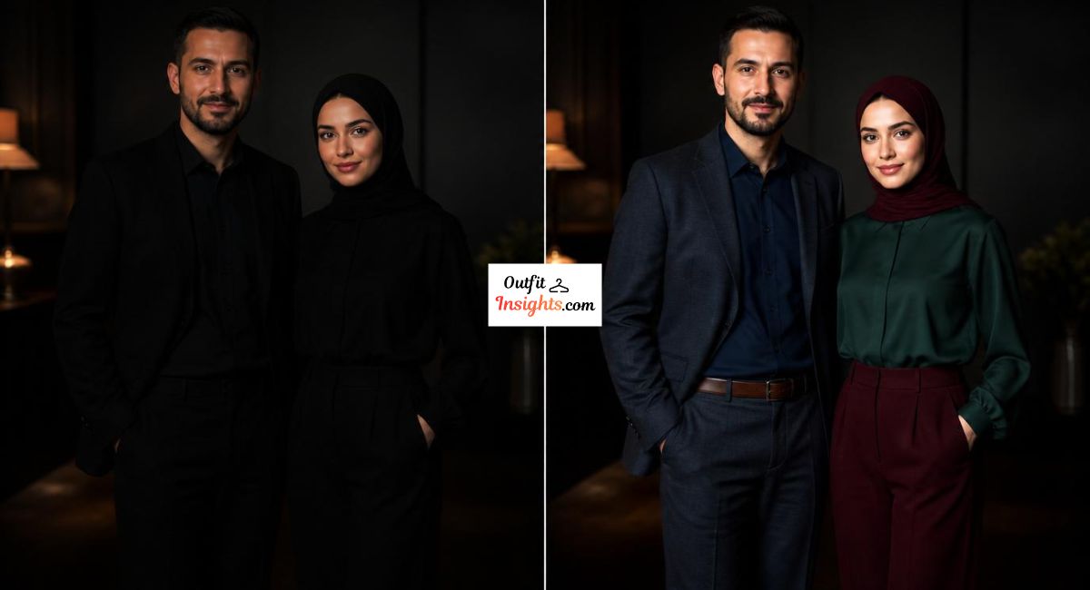 what colors do not photograph well comparison showing jet black clothing versus charcoal and navy alternatives in low light photography