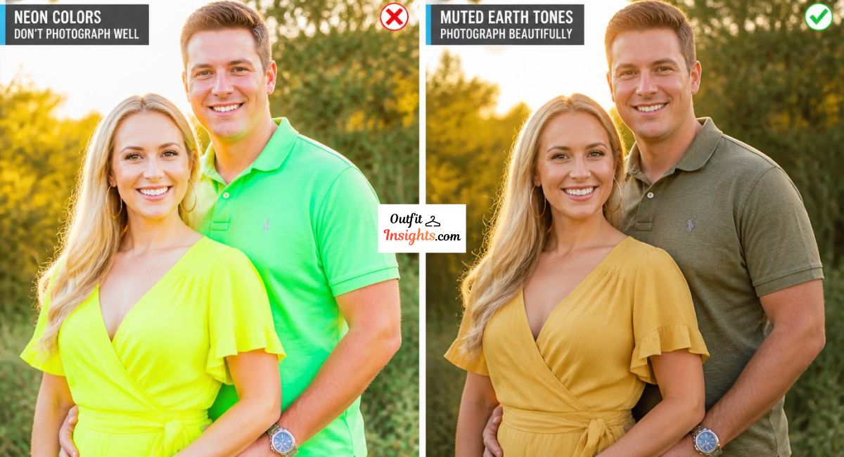 what colors do not photograph well comparison showing neon yellow and neon green versus camera-friendly color alternatives