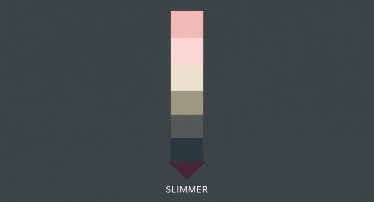 vertical gradient bar showing non-slimming colors white and pink at top appearing wide and slimming colors navy charcoal burgundy olive at bottom appearing narrow and compressed