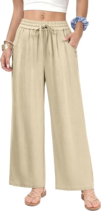 Apricot flowy wide leg palazzo pants for women drawstring waist loose fit for summer family photos