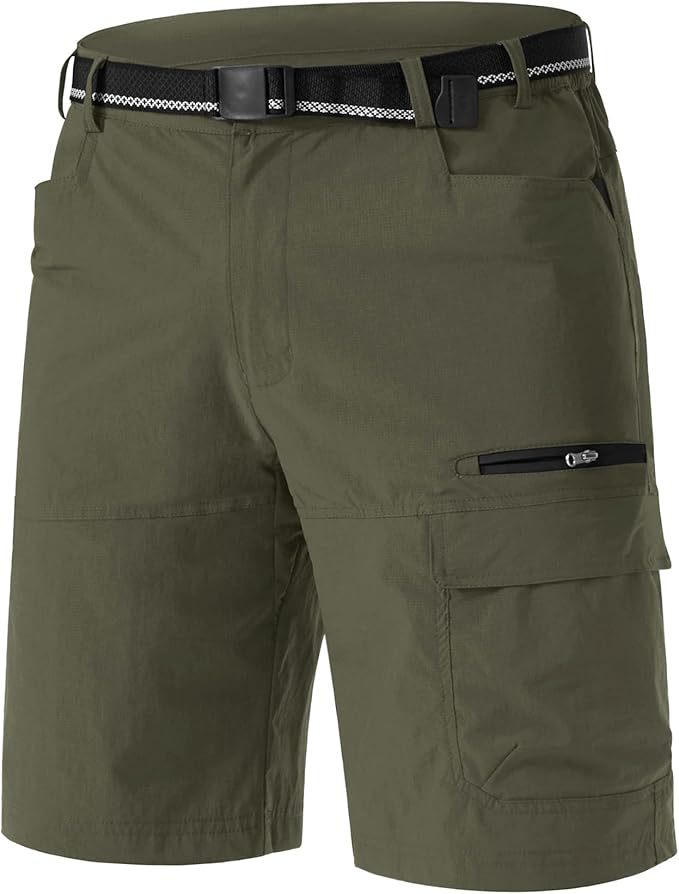 Army green quick dry water resistant cargo shorts for men outdoor summer casual for family photos