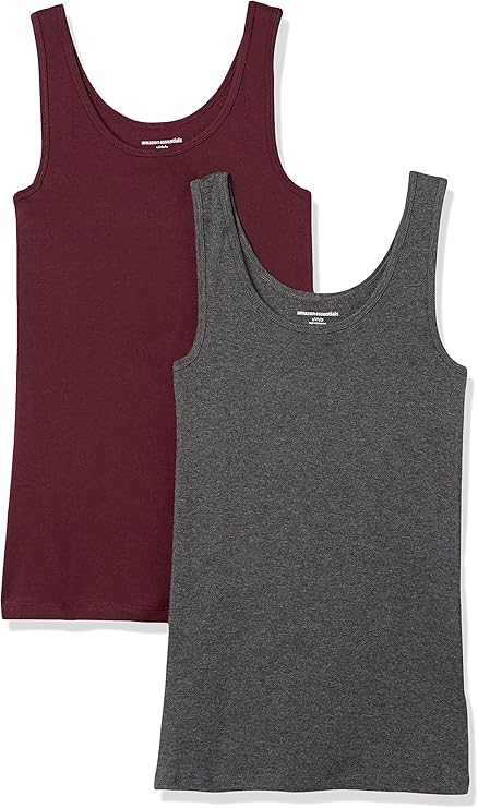 Burgundy and charcoal heather slim-fit scoop neck tank tops for women pack of two for family photo outfits
