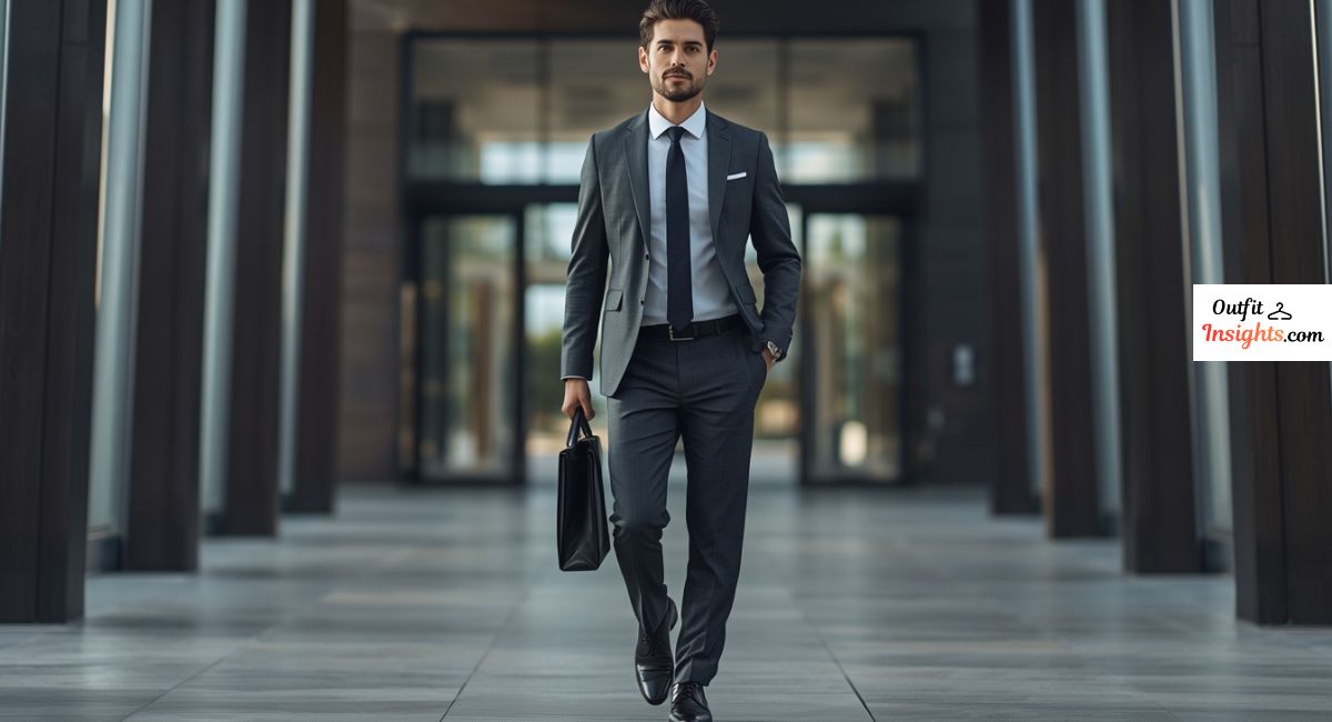 what to wear for a job interview featuring business professional attire for men with a tailored charcoal suit and conservative tie