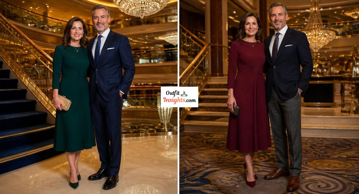 Cruise Elegant attire for Carnival Cruise featuring formal night outfit ideas for men and women.