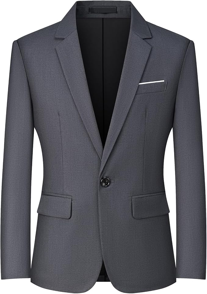 Dark grey lightweight slim fit travel blazer for men one button sport coat for family photo outfits