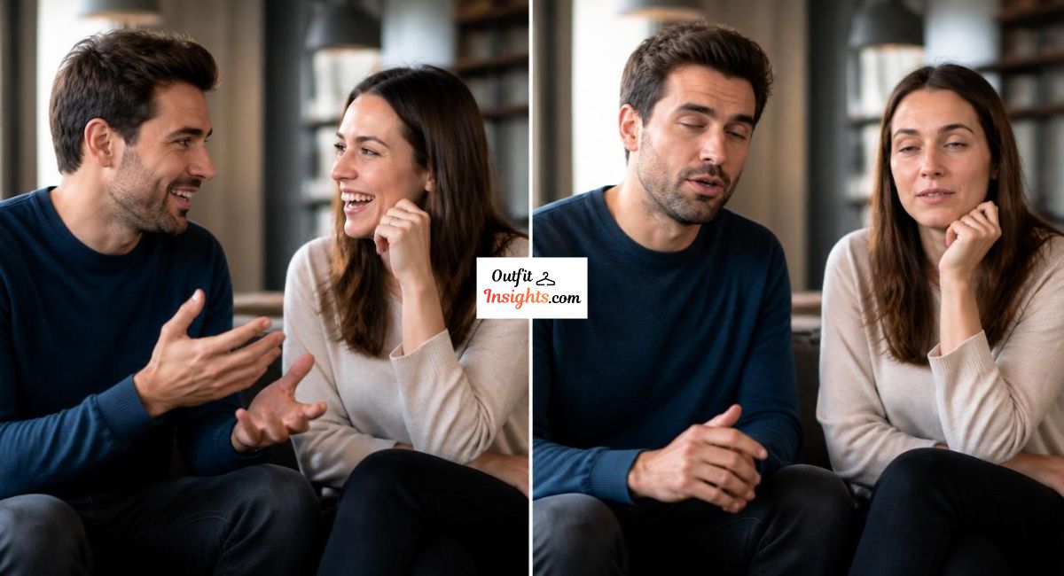 Split-screen showing people looking natural and expressive in real life compared to an awkward frozen candid photo captured mid-expression.
