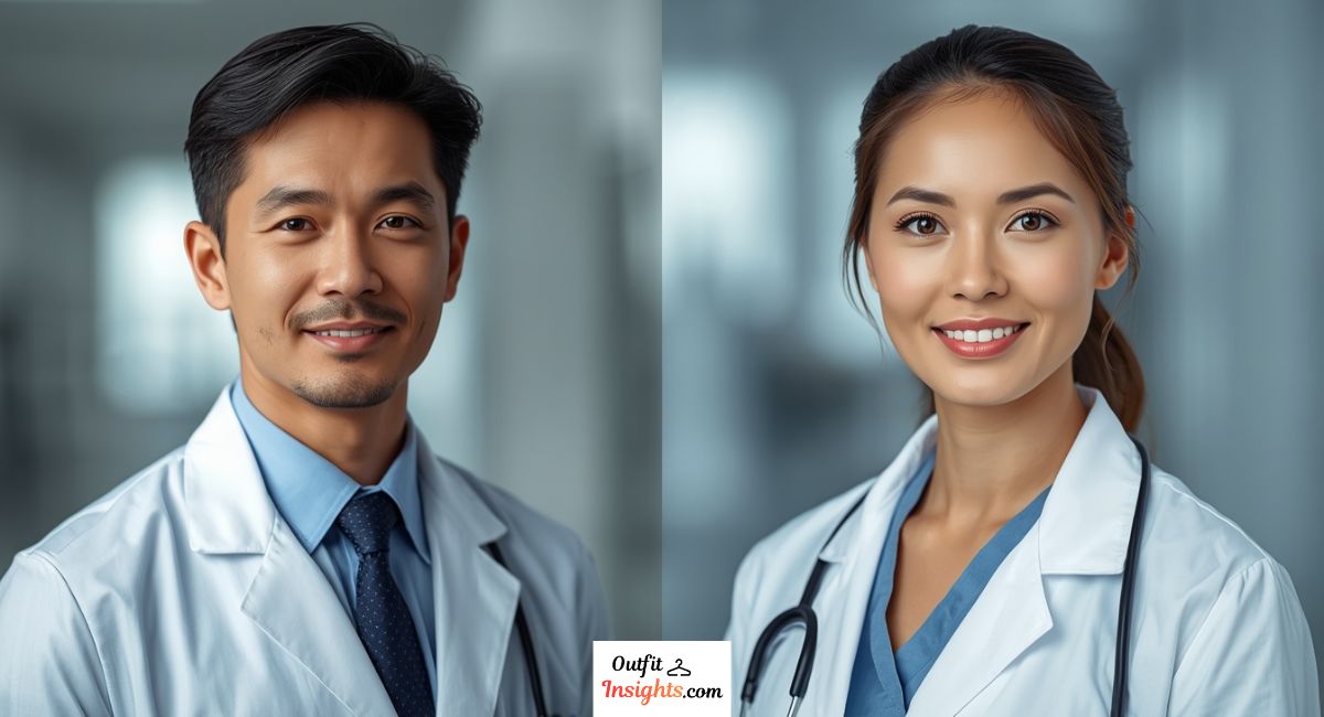 what to wear for professional headshots in healthcare and medical professions featuring professional attire beneath white coats