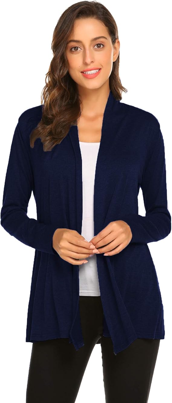 Navy blue lightweight open front cardigan for women casual drape for outdoor family pictures