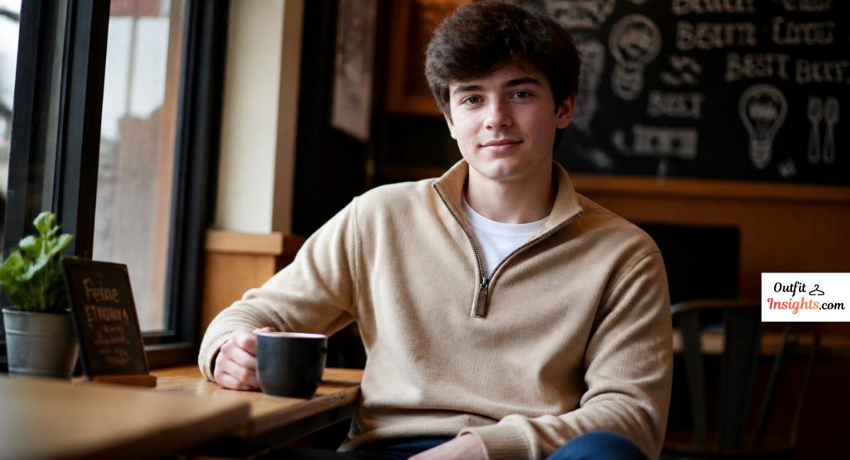 Men senior picture ideas showing a senior portrait taken in a meaningful personal location such as a favorite coffee shop.