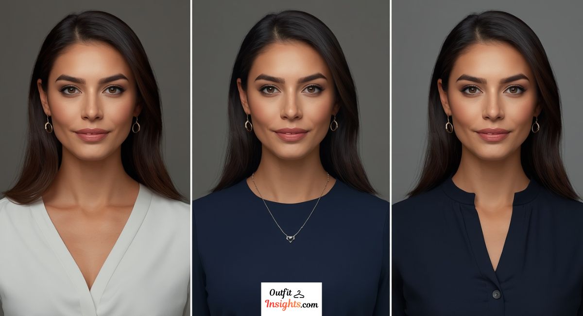 what to wear for a professional headshot female featuring professional neckline and accessory options for women