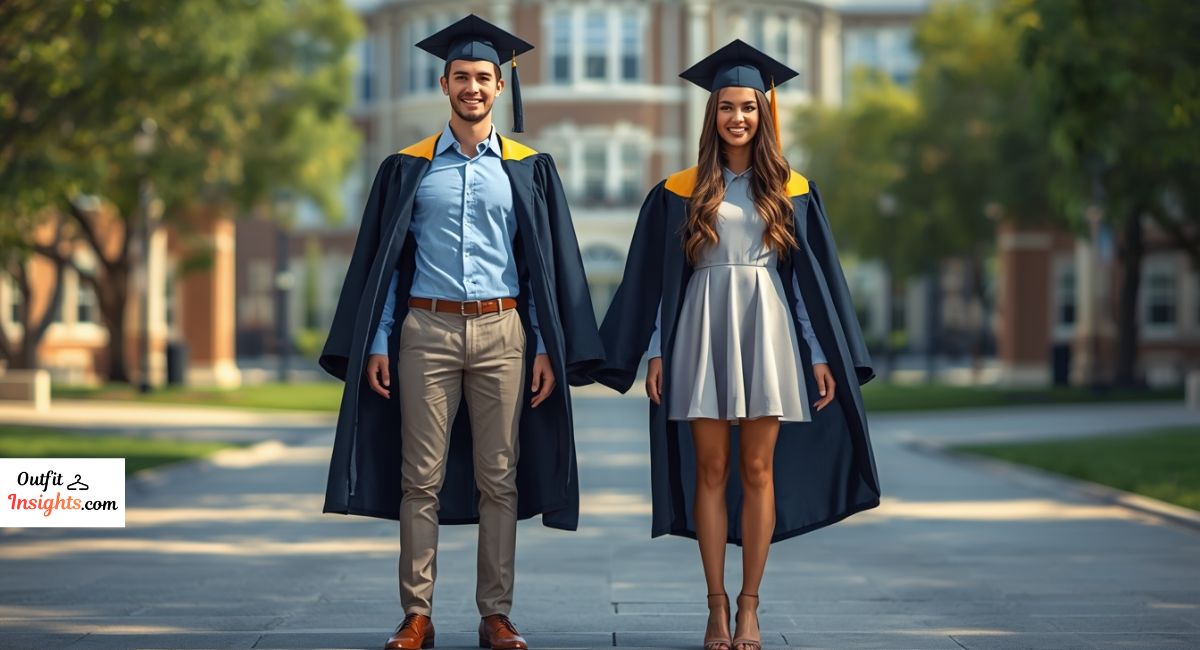 what to wear under cap and gown featuring graduation outfit ideas for male and female graduates